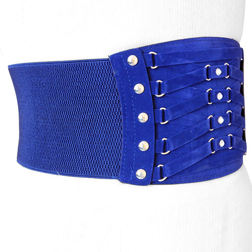 Blue Faux Suede Wide Stretch Corset Inspired Belt for women  display picture 1