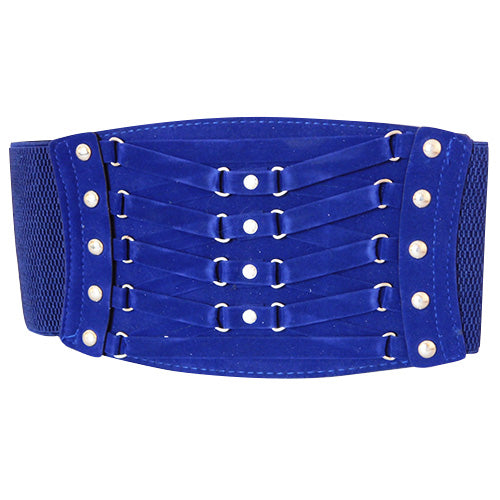 Blue Faux Suede Wide Stretch Corset Inspired Belt for women