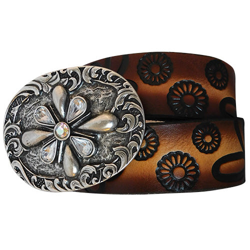 
                  
                    Embossed Daisies Brown - Genuine Tooled Leather Interchangeable Belt Strap. STRAP ONLY!
                  
                