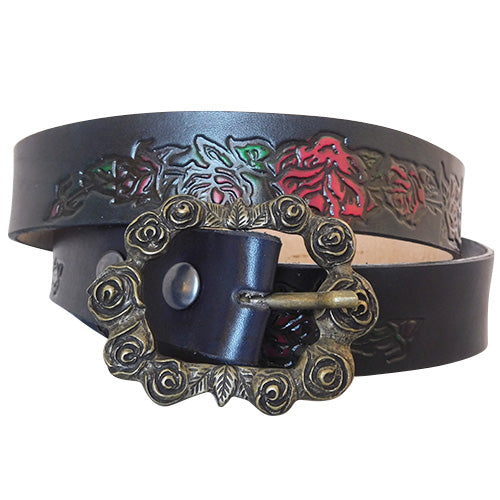 
                  
                    Embossed Roses Black- Genuine Tooled Leather Interchangeable Belt Strap. STRAP ONLY!
                  
                