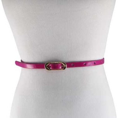Neon Fuchsia Skinny Belt with Brass Oblong Buckle- Imitation Leather  Keep  Your Pants On
