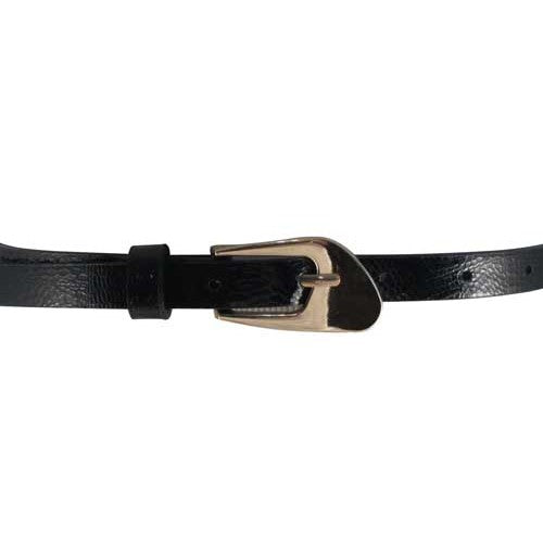 Textured Black Skinny Belt with Oblique Brass Buckle – Keep Your Pants On