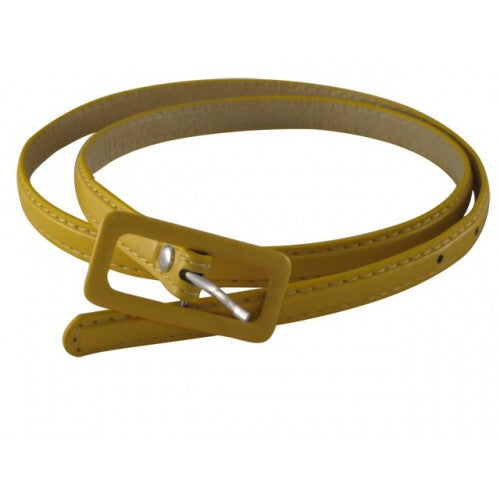 Yellow Skinny Belt with Covered Rectangle Buckle