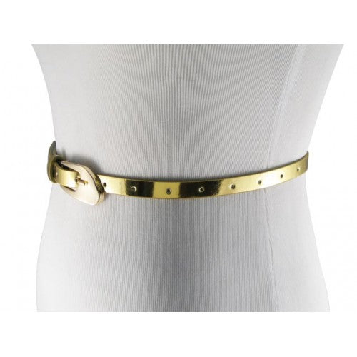 
                  
                    Glossy Gold Skinny Belt with Oblique Brass Buckle
                  
                