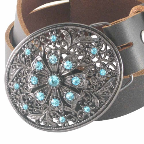 Crystal Oval Turquoise Belt Buckle on Brown Leather Belt Women main image 4