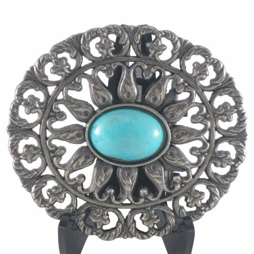 Oval Women's Belt Buckle with Turquoise Center