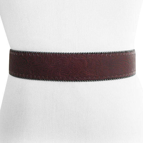Patterned Burgundy Genuine Leather Belt with Black  display picture 2