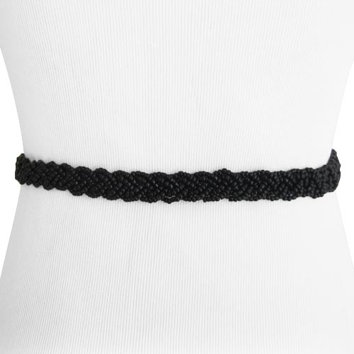 Black Braid Beaded Tassel Belt with Natural Wood Buckle  display picture 1