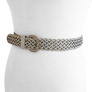 
                  
                    White Woven Faux Leather Belt
                  
                