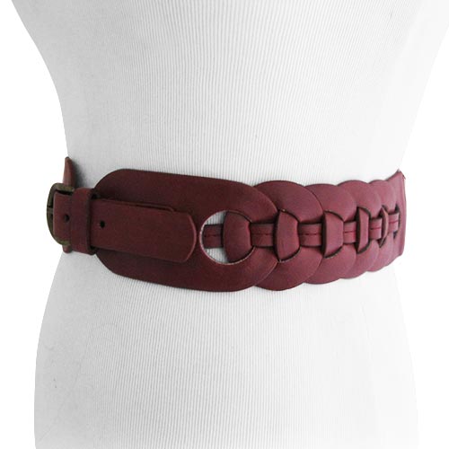 Burgundy Cut Circle Braided Women's Stretch Belt