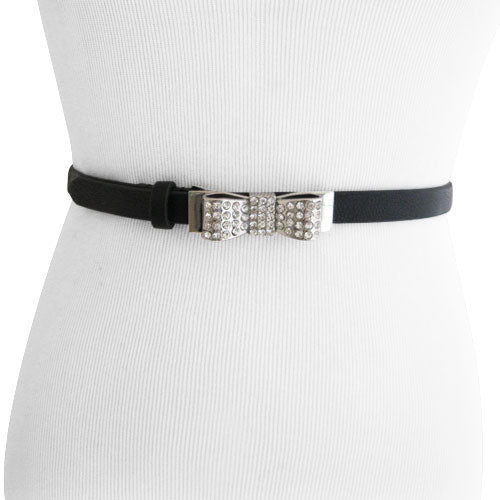 Black genuine leather belt with rhinestone encrusted silver  display picture 1