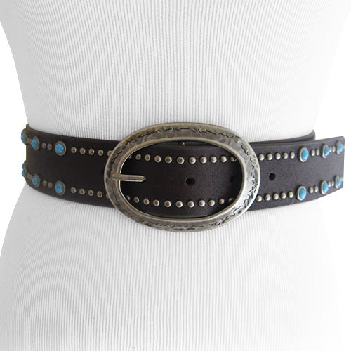 Genuine Leather Brown Belt with Silver and Turquoise Accents  display picture 3