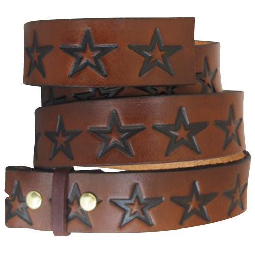 Embossed Stars - Genuine Tooled Leather Interchangeable Belt Strap. STRAP ONLY!