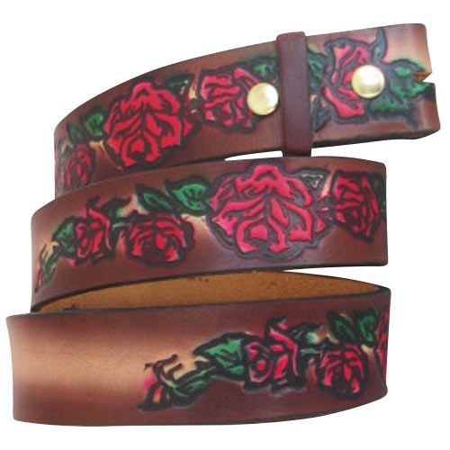 Embossed Roses Brown (w/color)- Genuine Tooled Leather  display picture 1