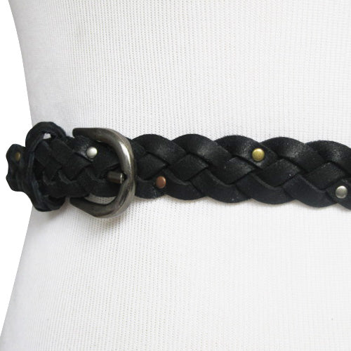 
                  
                    Black Skinny Braided Belt with Bronze, Silver and Brass Micro Studs
                  
                