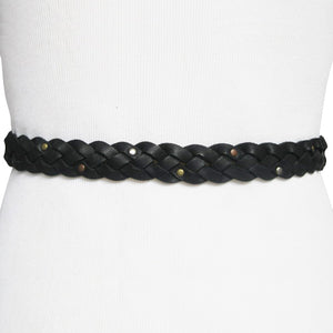
                  
                    Black Skinny Braided Belt with Bronze, Silver and Brass Micro Studs
                  
                
