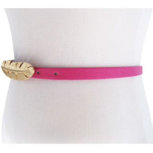 
                  
                    Fuchsia Skinny Waist Belt with Gold Feather Belt Buckle
                  
                