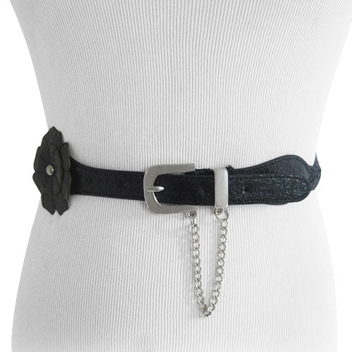 Black Flower Accent Braided Women's Belt Keep Your Pants On Black Flower Accent Braided Women's Belt Keep Your Pants On