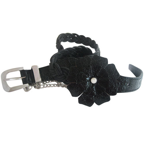 Black Flower Accent Braided Women’s Belt