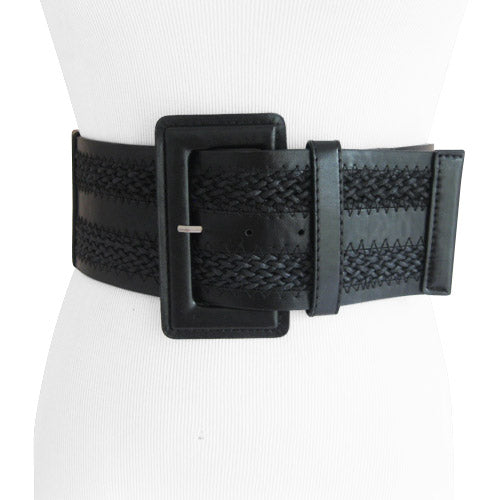 Black Woven Stretch Belt For Women