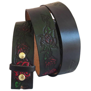 
                  
                    Embossed Roses Black- Genuine Tooled Leather Interchangeable Belt Strap. STRAP ONLY!
                  
                