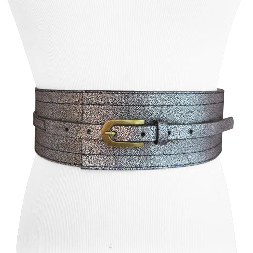 Crackled Silver and Black Elastic Stretch Belt For Women