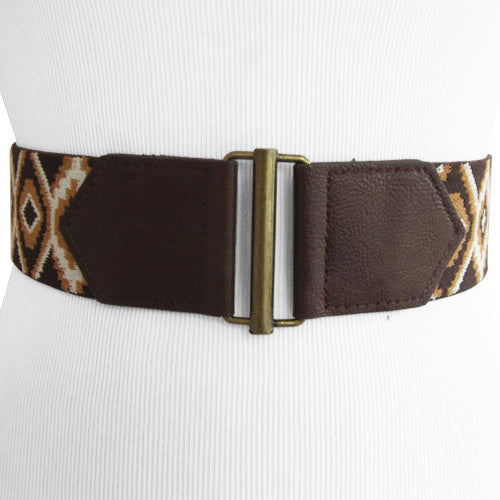 Brown Ikat Print Stretch Belt for Women