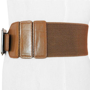 
                  
                    Tan Smooth Wide Stretch Belt with Horizontal Frame Antique Gold Buckle
                  
                