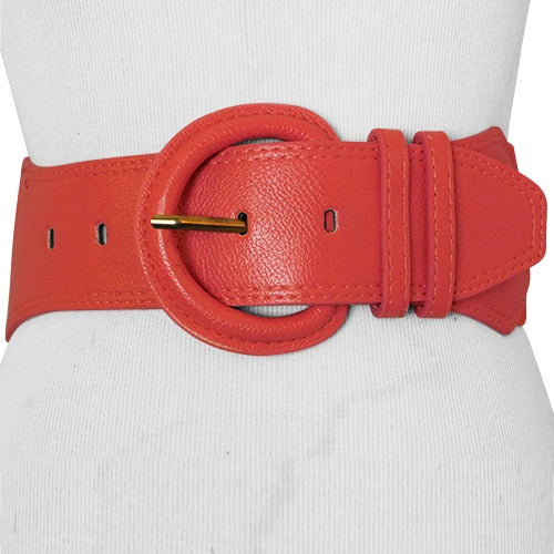 Coral Pink Elastic and Leather Wide Stretch Belt For Women