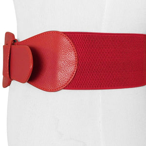 Red Faux Leather Wide Stretch Belt with Covered Belt Buckle – Keep
