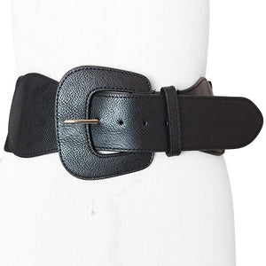 
                  
                    Black Faux Leather Wide Stretch Belt with Covered Belt Buckle
                  
                
