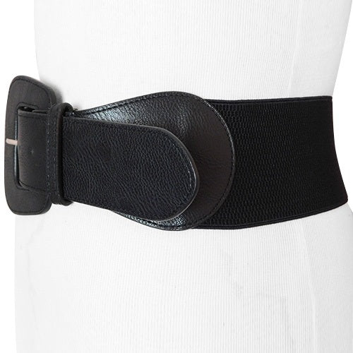 
                  
                    Black Faux Leather Wide Stretch Belt with Covered Belt Buckle
                  
                