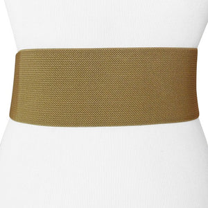 
                  
                    Beige Wide Women's Stretch Belt with a Rose Gold tone O shaped Buckle
                  
                