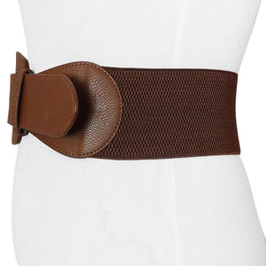 
                  
                    Brown Faux Leather Wide Stretch Belt with Covered Belt Buckle
                  
                