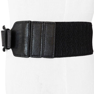 
                  
                    Black Faux Leather Wide Stretch Belt with Elongated Horseshoe Belt Buckle
                  
                