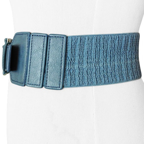 
                  
                    Blue Faux Leather Wide Stretch Belt with Elongated Horseshoe Belt Buckle
                  
                