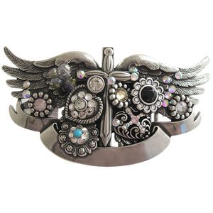
                  
                    Handcrafted Stunning Silver Tone Bejeweled Winged Cross Women’s Belt Buckle
                  
                