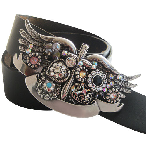 
                  
                    Handcrafted Stunning Silver Tone Bejeweled Winged Cross Women’s Belt Buckle
                  
                
