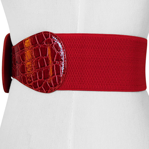 
                  
                    Red Faux Crocodile Wide Stretch Belt with Covered Belt Buckle
                  
                