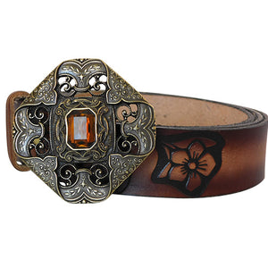 
                  
                    Embossed Petunias Brown- Genuine Tooled Leather Belt Strap . STRAP ONLY!
                  
                