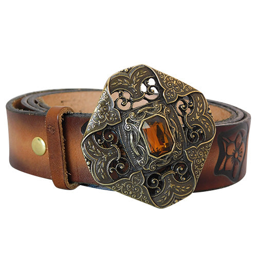 
                  
                    Embossed Petunias Brown- Genuine Tooled Leather Belt Strap . STRAP ONLY!
                  
                