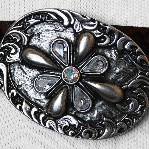 
                  
                    Women's Oval Belt Buckle with Scroll Trim and Five Crystals Limited Edition
                  
                
