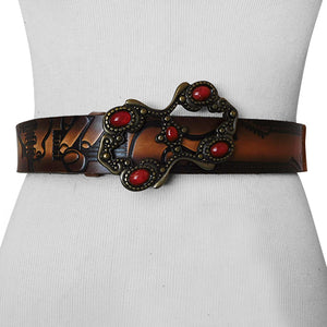 
                  
                    Embossed Guitar Player Brown- Genuine Tooled Leather Interchangeable Belt Strap. STRAP ONLY!
                  
                