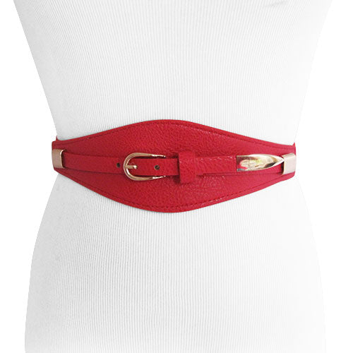 Berry Red Leather and Elastic Stretch Belt