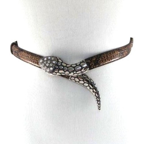 
                  
                    Brown Snakeskin Skinny Waist Belt with Snake Belt Buckle
                  
                