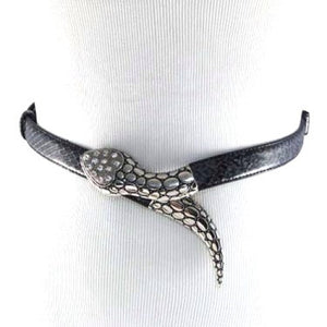 
                  
                    Black Snakeskin Skinny Waist Belt with Snake Belt Buckle
                  
                