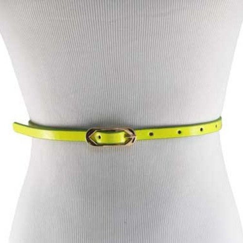 
                  
                    Neon Yellow Skinny Belt with Brass Oblong Buckle- Imitation Leather
                  
                