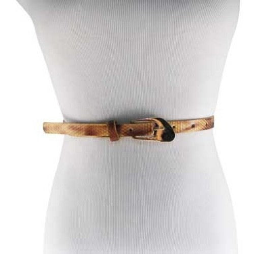 
                  
                    Glossy Snakeskin Gold Skinny Belt with Oblique Brass Buckle
                  
                