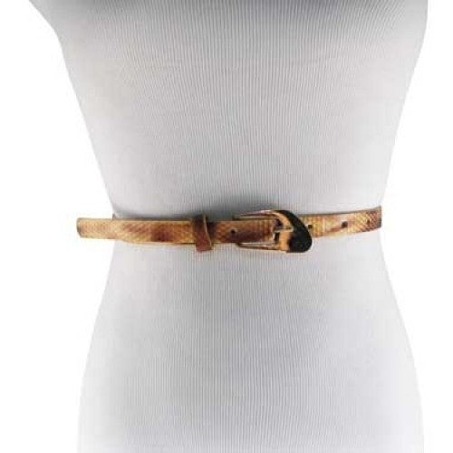 
                  
                    Glossy Snakeskin Gold Skinny Belt with Oblique Brass Buckle
                  
                