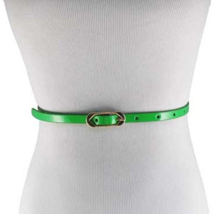 
                  
                    Neon Yellow Green Skinny Belt with Brass Oblong Buckle- Imitation Leather
                  
                